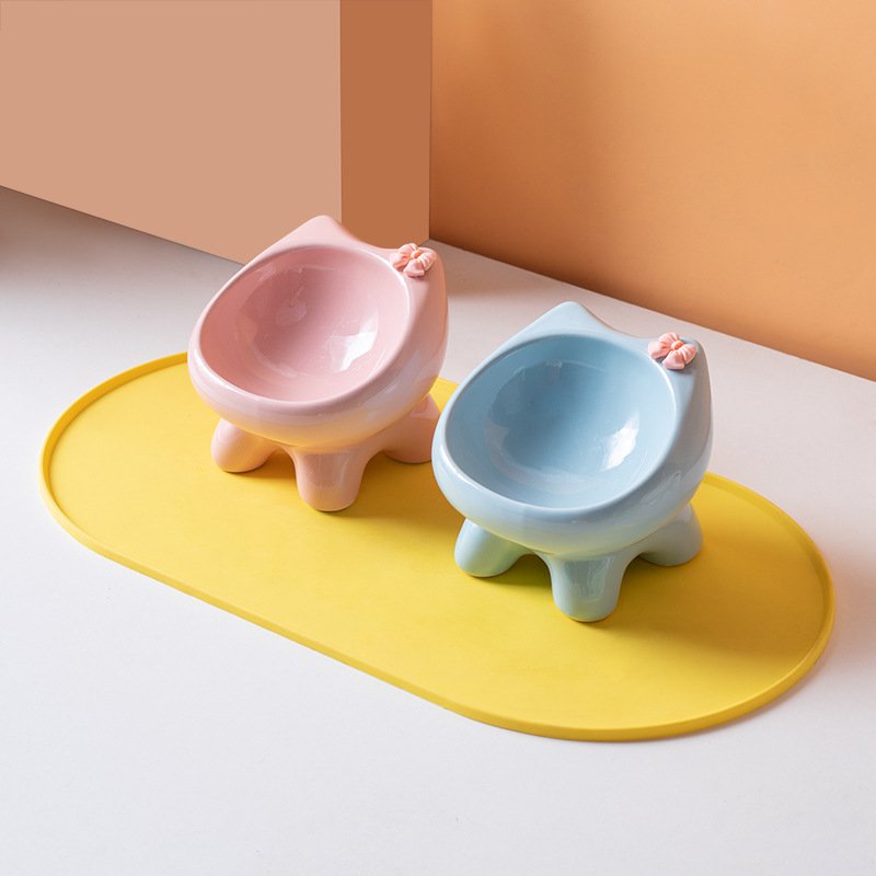 Ceramic Pet Bowl for Dogs & Cats with Silicone Placemat W908