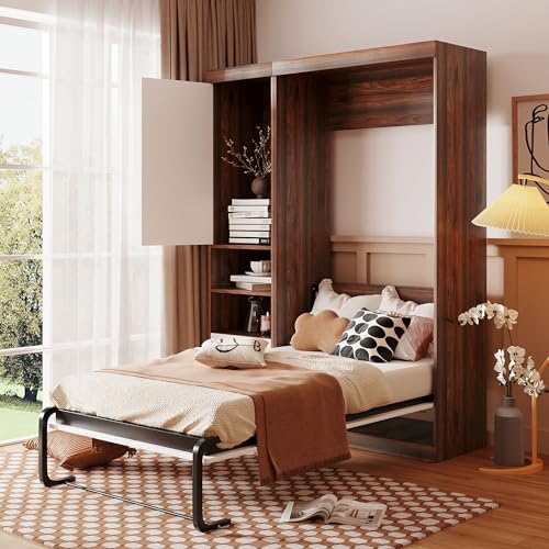 Queen Size Wood Murphy Bed Wall Bed Frame, Foldable Platform Bed K59147