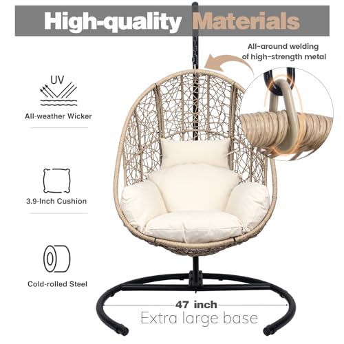 Outdoor Hanging Egg Chair with Stand, All Weather Wicker, Waterproof Cushion K978200