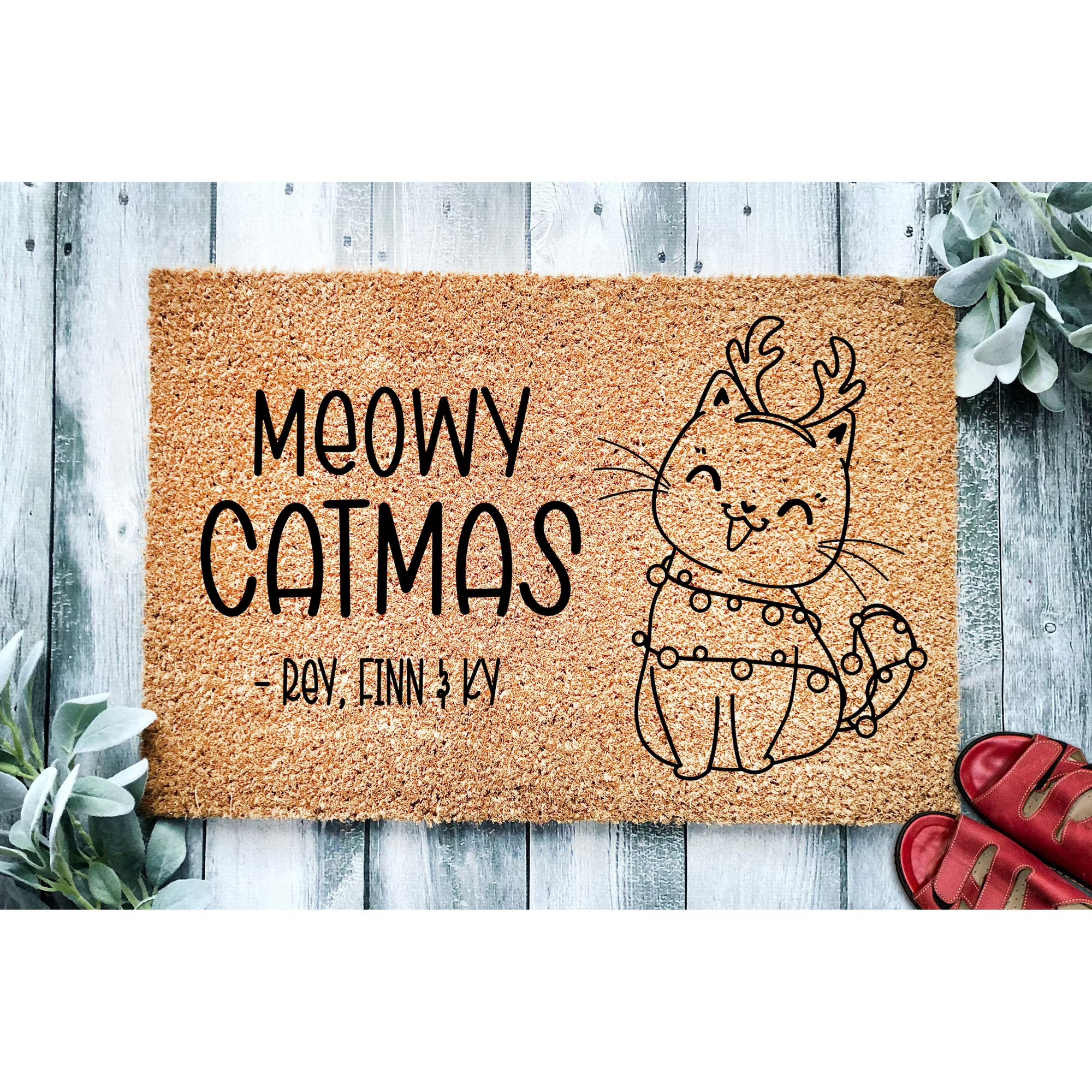 Personalized Meowy Christmas Pet Names Door Mat | Cat Christmas Doormat | Winter Decoration | Welcome Mat | Holiday Doormat | Christmas Gift