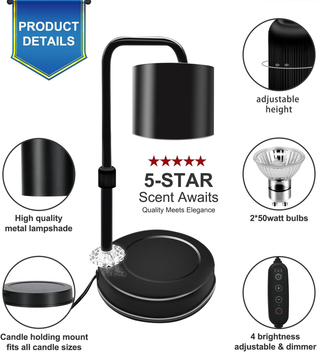 Candle Warmer Lamp with Timer, Adjustable Dimmable, 2 Bulbs V137