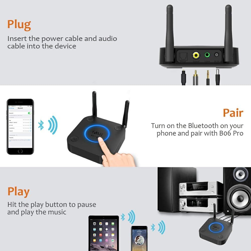 Bluetooth Receiver, HiFi Wireless Audio Adapter with aptX Low Latency, Optical RCA AUX, for Home Stereo A470892
