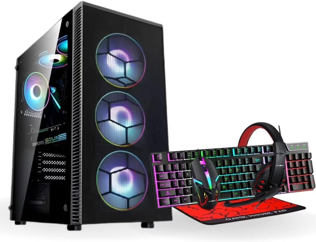 ULTRONIX Gaming Desktop, Intel Core I5 6TH GEN, Nvidia GT1050, 32GB RAM, 1TB SSD, Keyboard, Gaming Mouse, Mouse Pad, Headset Combo, Win10 Pro