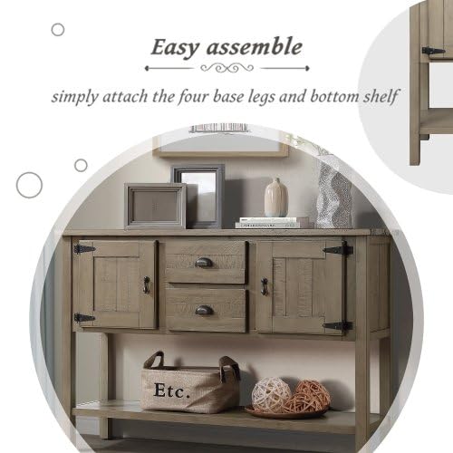 Sideboard Buffet with Storage, 2 Drawers and Cabinets, Antique White C276