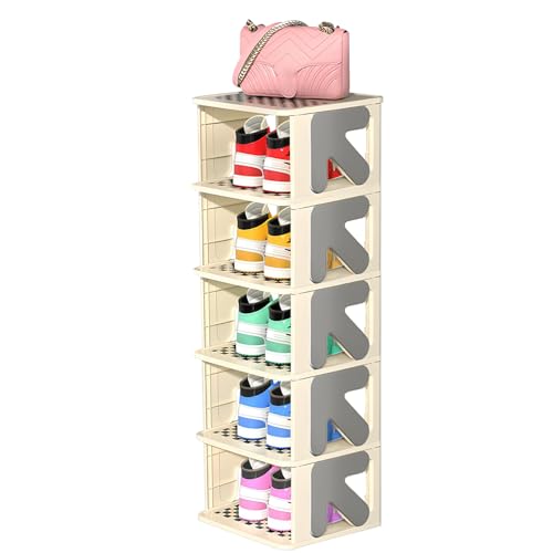 Comeon Vertical Shoe Rack Organizer for Closet, Foldable Narrow Free Standing Shoes Storage Organizer, Space-Saving Entryway Shoe Shelf Stand Holder (Three Layers)