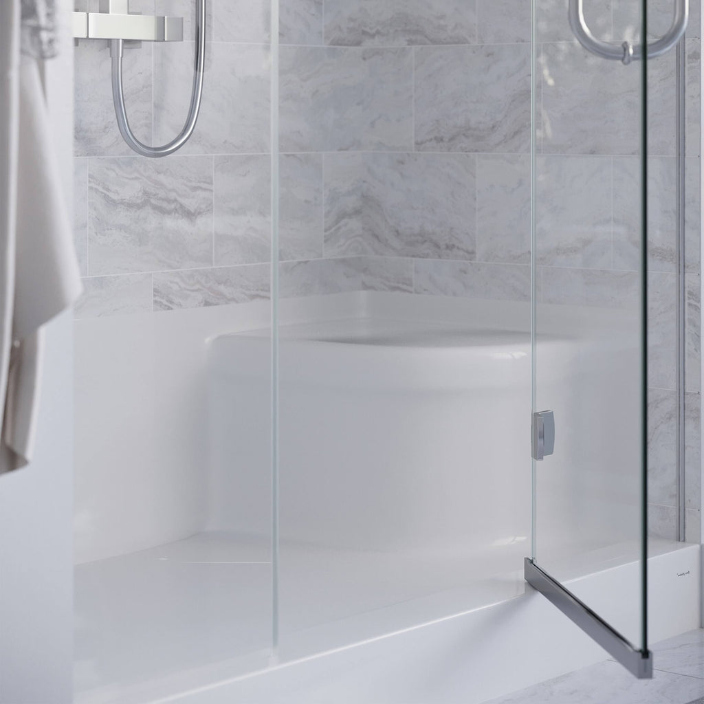 60 x 32 Single Threshold Shower Base with Left Hand Drain and Integral Right Hand Seat X91962