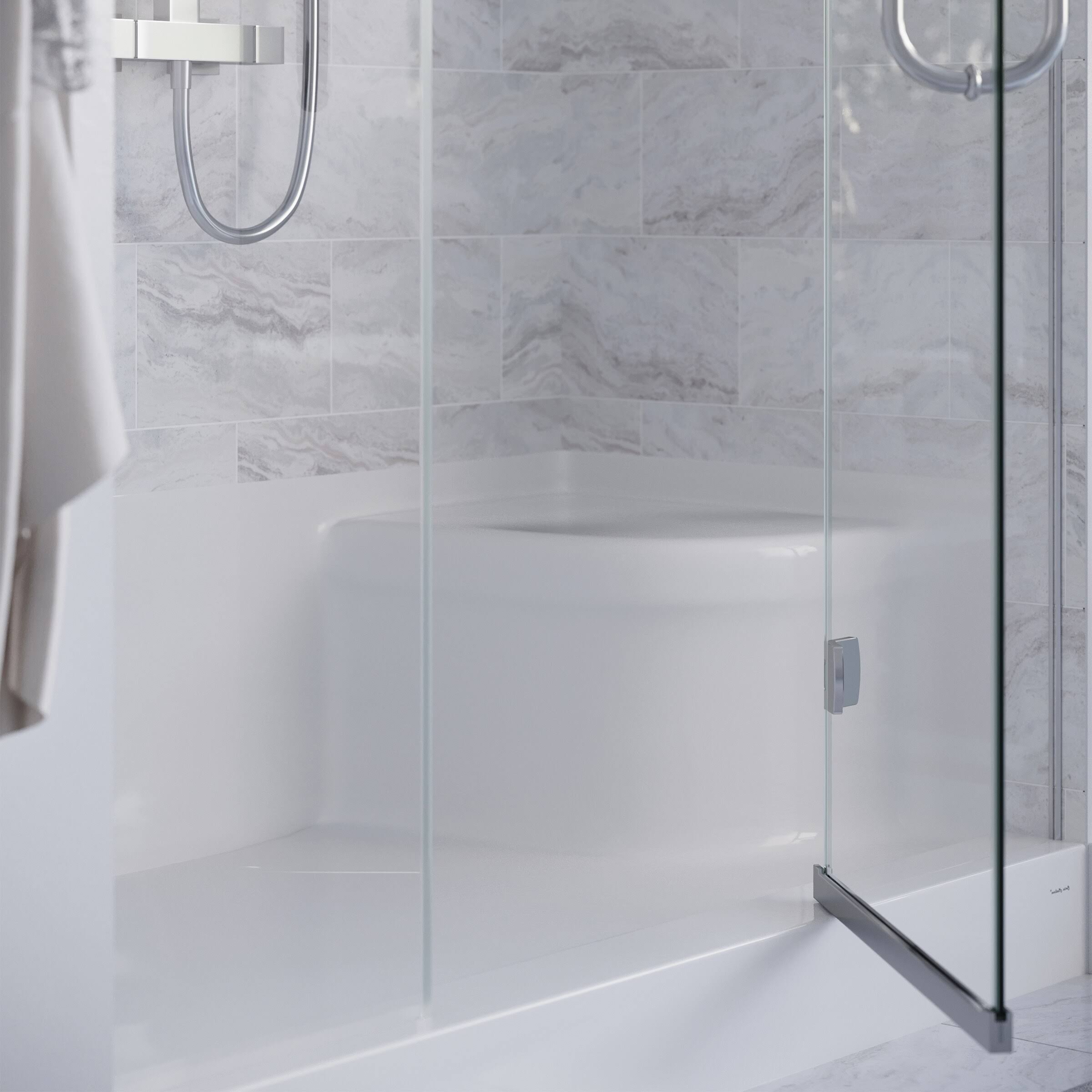 60 x 32 Single Threshold Shower Base with Left Hand Drain and Integral Right Hand Seat X91962