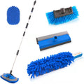 Car Wash Brush with Long Handle(5FT-11FT),12" Yellow Brush Head,Water Flow Extension Pole with an ON/OFF Switch,Car Washing Brush with Hose Attachment for Car,Truck,SUV,RV and Other Surface Cleaning Pack of 2
