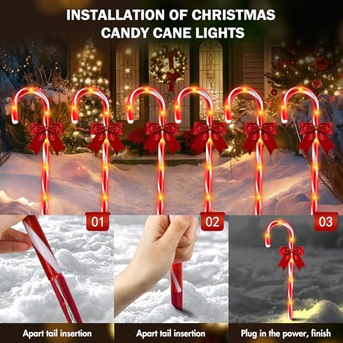 24 Pack Outdoor Christmas Candy Cane Lights 144LED Solar Pathway with Bowknot V1552