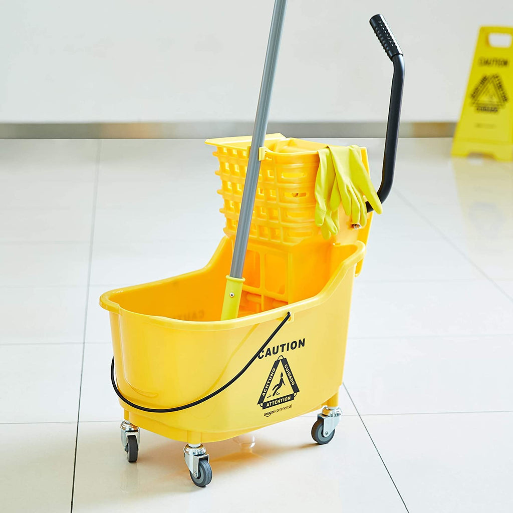 35-Quart Rectangular Mop Bucket on Wheels with Side Press Wringer O31130