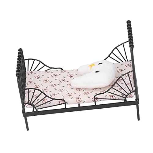 Miniature Bedroom Furniture 1:12 Dollhouse Bed with Pillow D116048