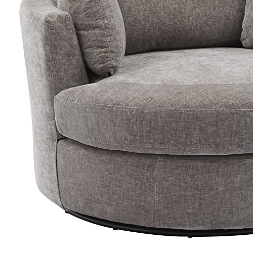 Oversize Round Swivel Accent Chair with 3 Pillows, Beige Z664012