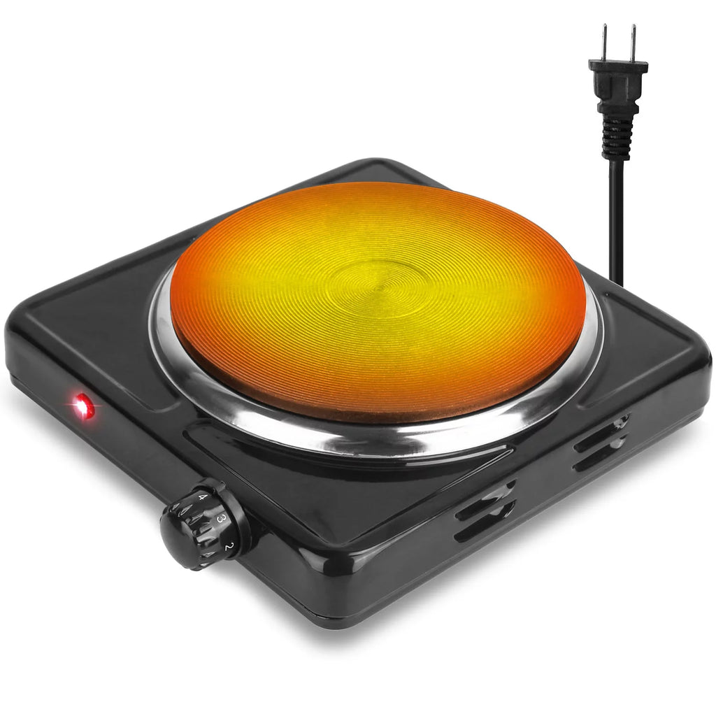 Electric Countertop Single Burner, iMounTEK 1500W Cooktop with Cast Iron Hot Plate, 5 Level Temperature Control, Easy to Clean Stainless Steel Base, with Non Slip Rubber, Black
