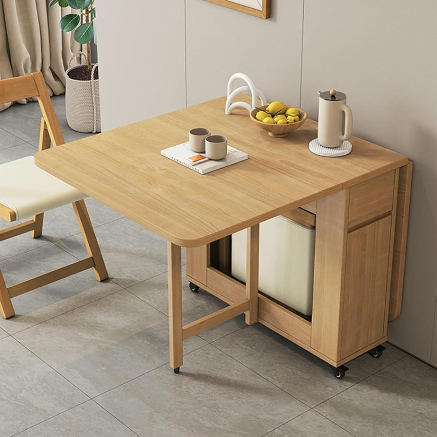 Folding Dining Table Set with 4 Chairs, Extendable Drop Leaf P320799
