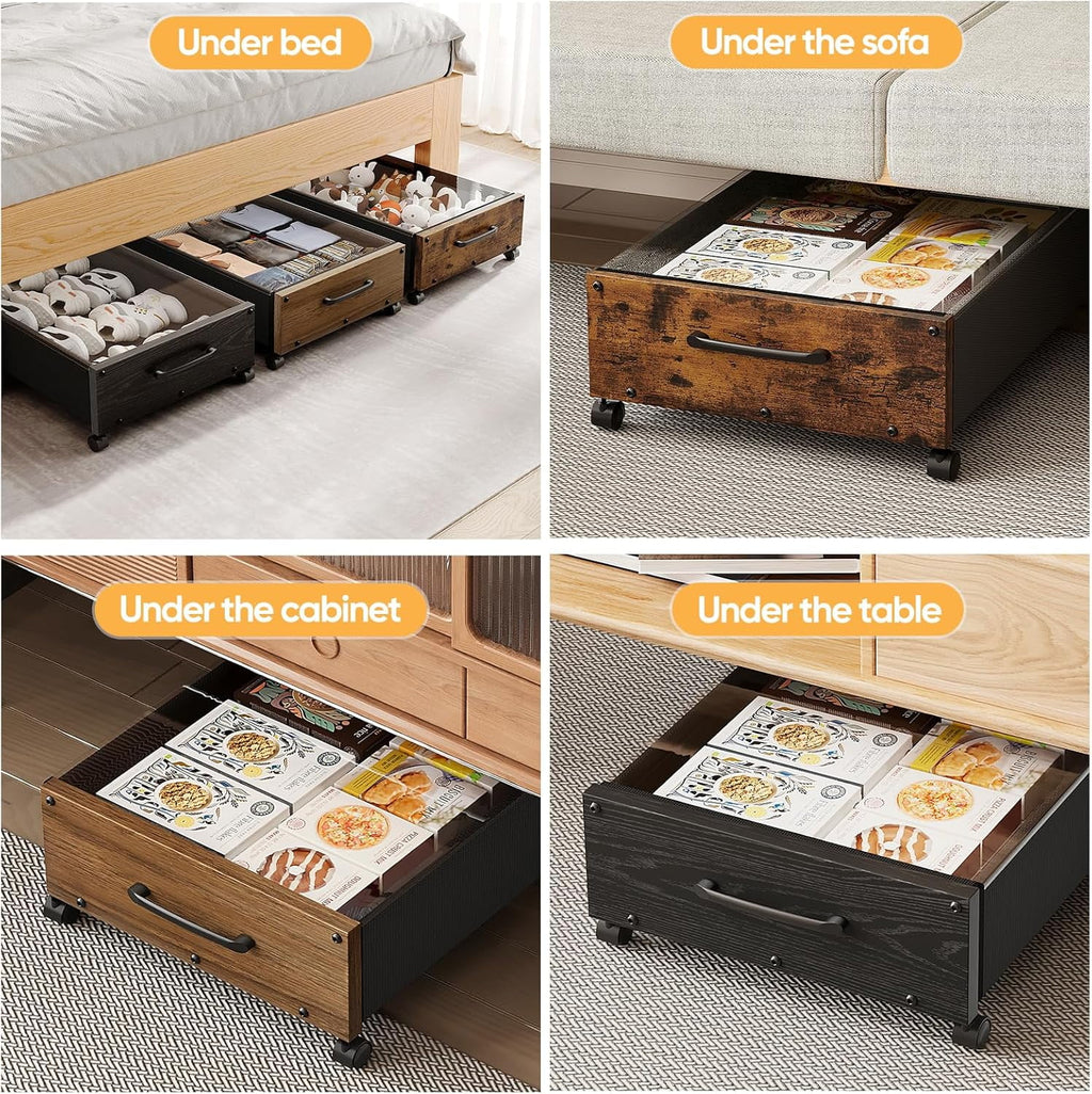 Under Bed Storage Bins with Wheels and Removable Lid, 2 Pack C292