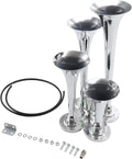 TIMAGIC 12V Horn Kit fit for compatible with Semi Pickup Train Truck SUV Car Quad Trumpets Train Horns Super Loud 170dB, Silver Pack of 2