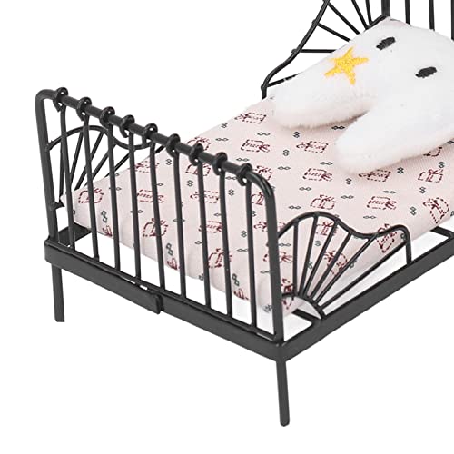 Miniature Bedroom Furniture 1:12 Dollhouse Bed with Pillow D116048