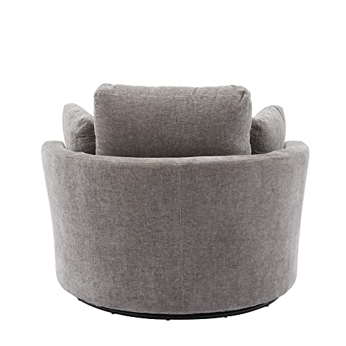 Oversize Round Swivel Accent Chair with 3 Pillows, Beige Z664012