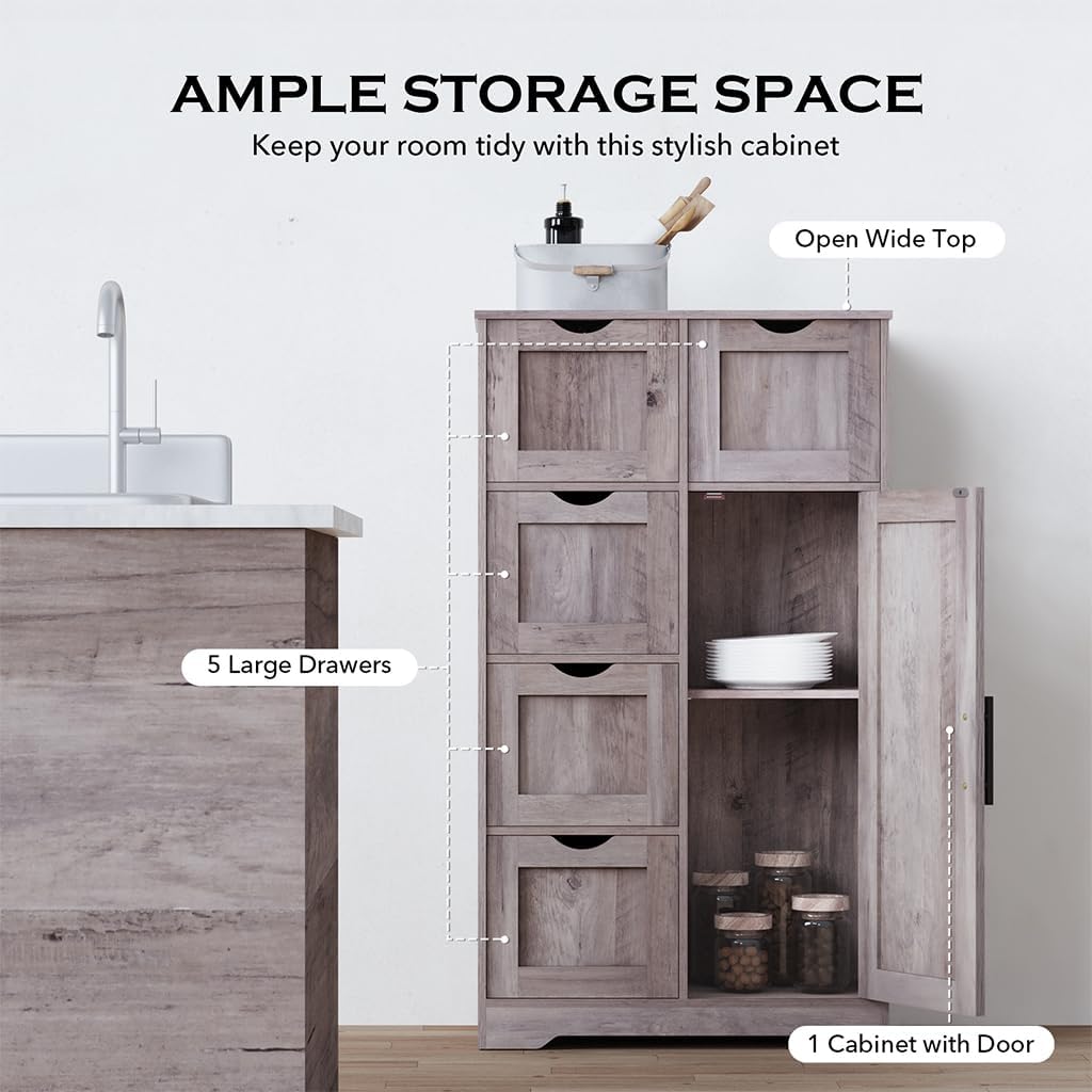 Bathroom Floor Storage Cabinet with 4 Drawers and Adjustable Shelves K979