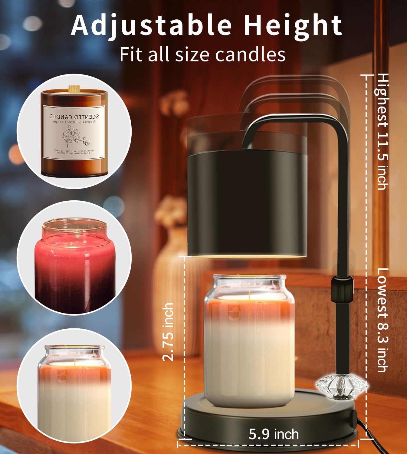 Candle Warmer Lamp with Timer, Adjustable Dimmable, 2 Bulbs V137