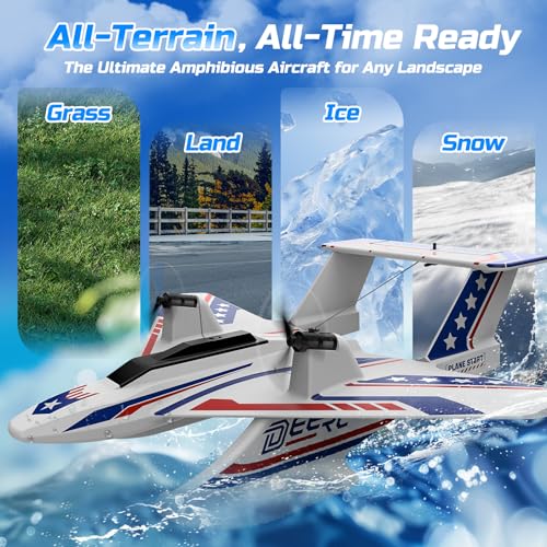 RC Plane for Water Land & Air, Amphibious Aircraft with 2 Batteries J78024