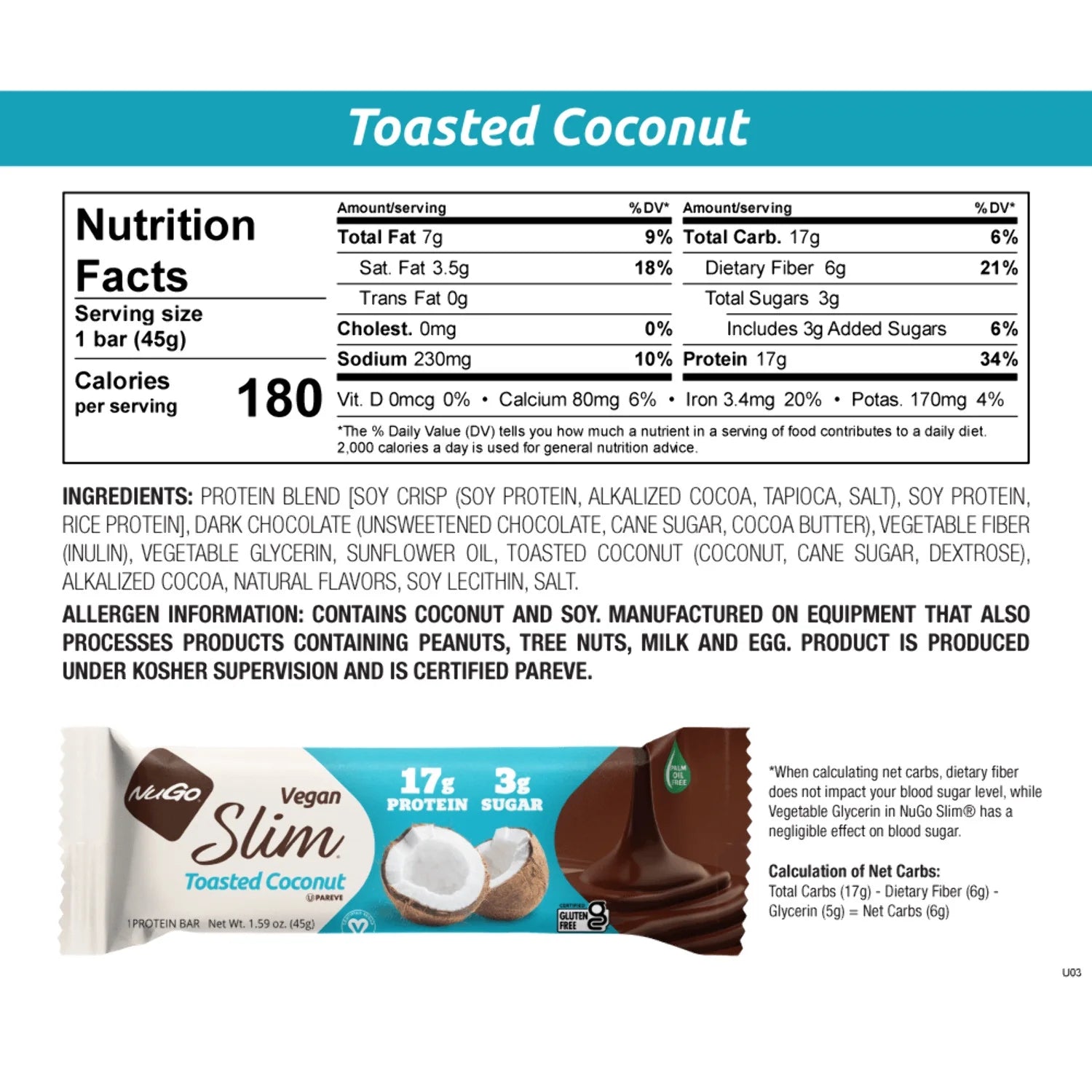 Dark Chocolate Toasted Coconut Vegan Protein Bars E27579