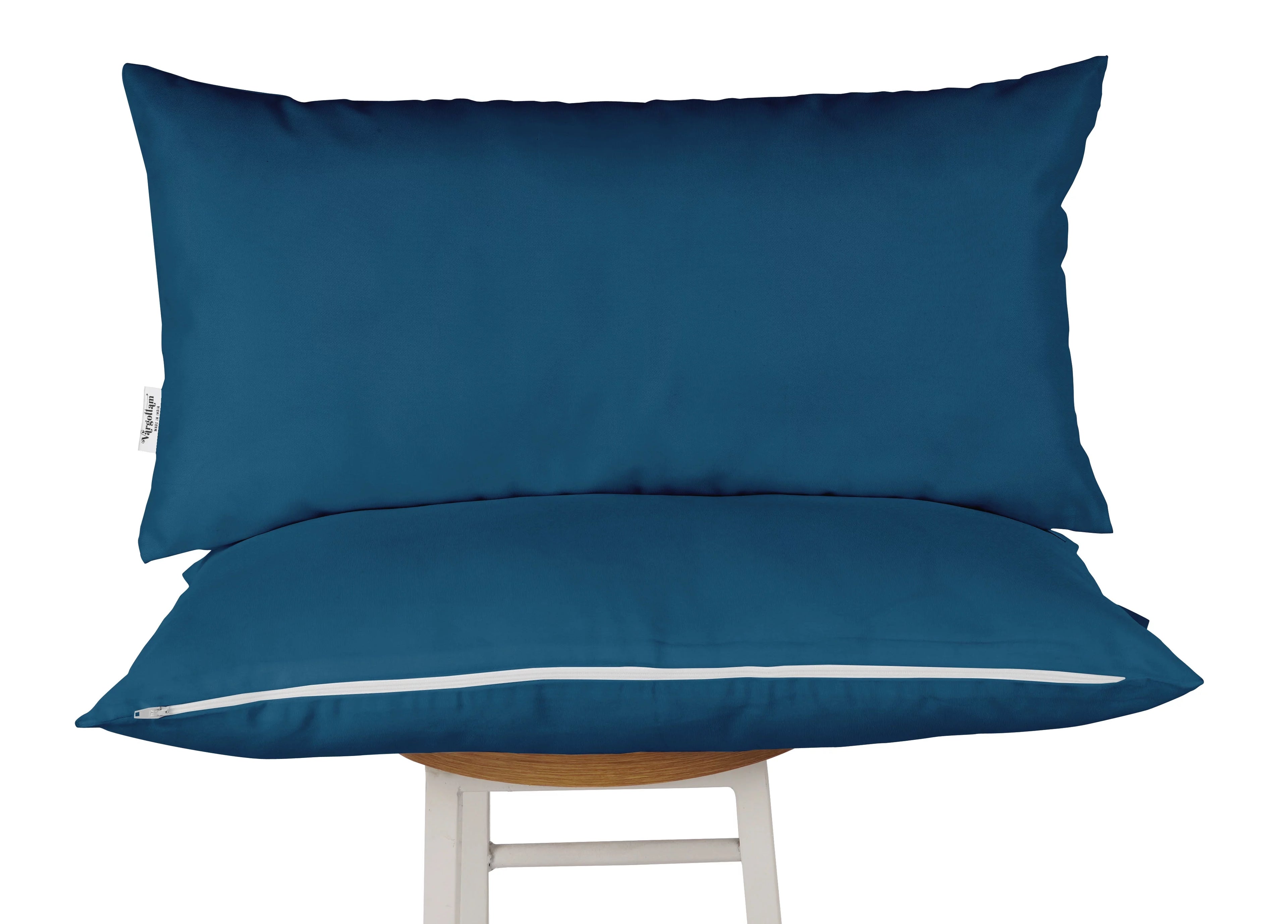 Vargottam Indoor/Outdoor Polyester Fabric Lumbar Pillow With Insert, All-Weather Waterproof Decorative Throw Pillow for Patio Furniture-Set of 2 - Navy Blue