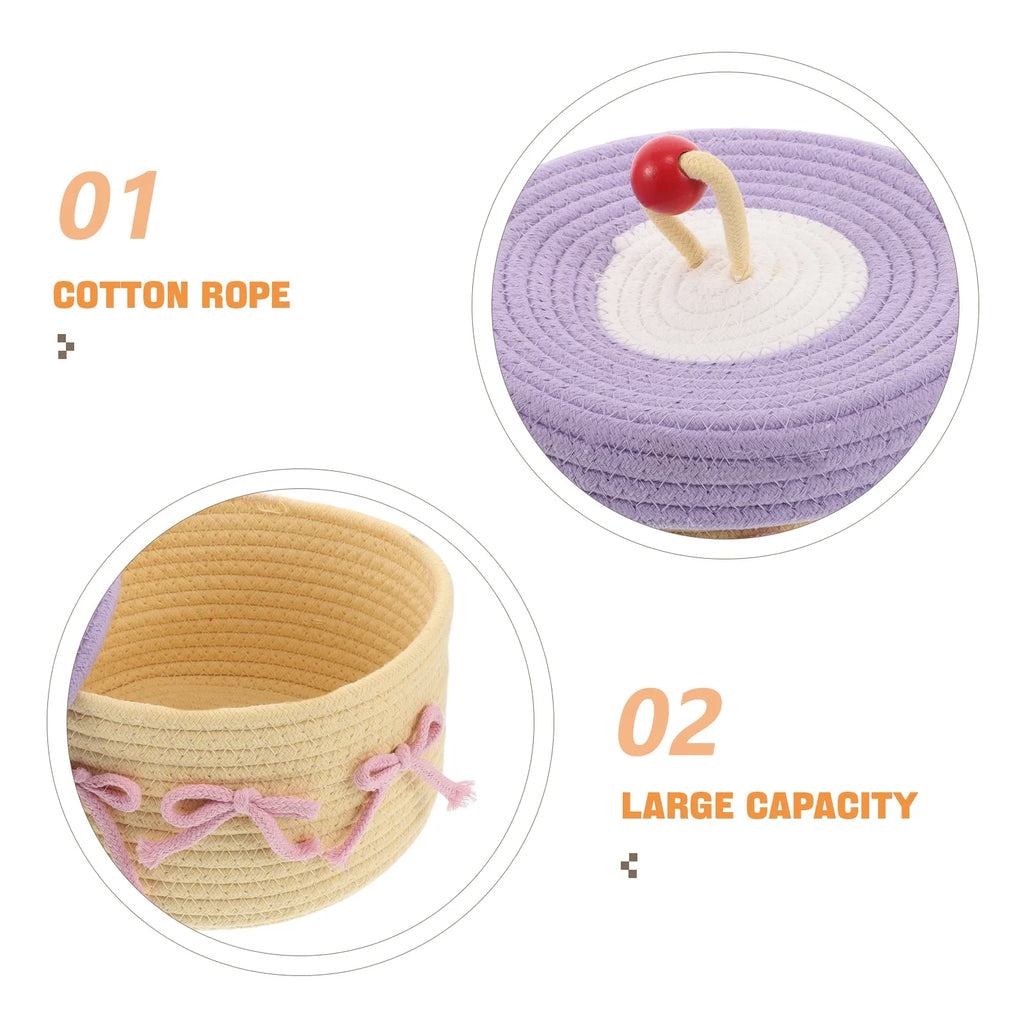 Woven Cotton Rope Basket with Lid Jewelry Storage Box H28505