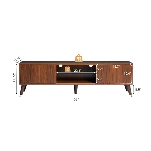 TV Stand and Coffee Table Set, Mid Century Modern with Sliding Doors, Marble Grain Wood, Black W635