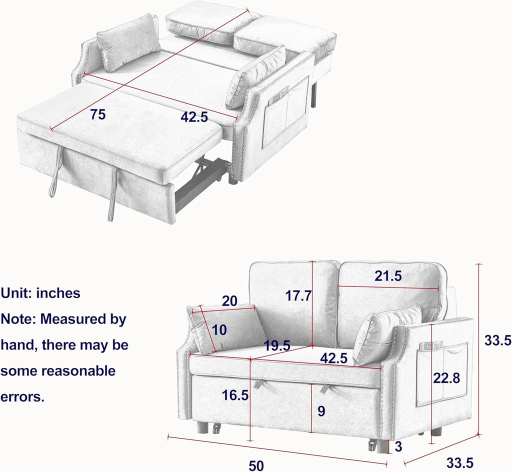 Grey Velvet Recliner Bed with Pull-Out Sleeper Sofa T4171