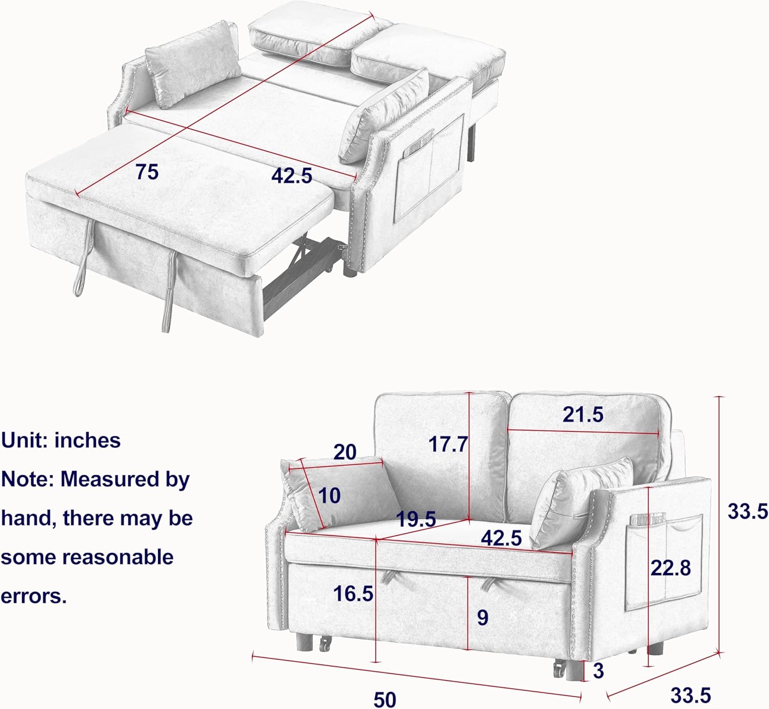Grey Velvet Recliner Bed with Pull-Out Sleeper Sofa T4171