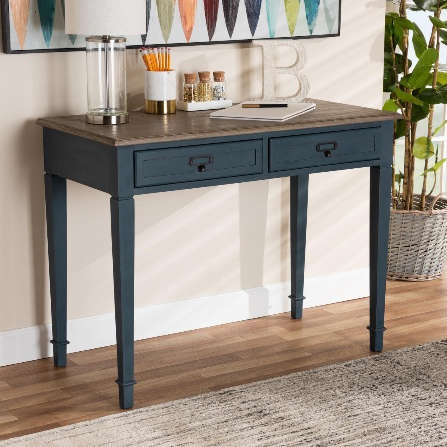 French Provincial Spruce Blue Writing Desk C719