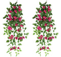2pcs Artificial Bougainvillea Hanging Flowers 40" Fake Bougainvillea Long Plant UV Resistant Faux Silk Bougainvillea Flower Vines for Wedding Porch Patio Garden Yard Outdoor Decor (Rose Red)