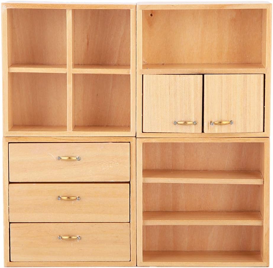 Dollhouse Cabinet Furniture Set, 4pcs Wooden DIY Dollhouse Accessories J24228