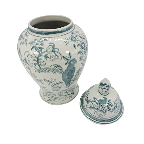 Blue & White Floral Ceramic Ginger Jar with Lid W69366