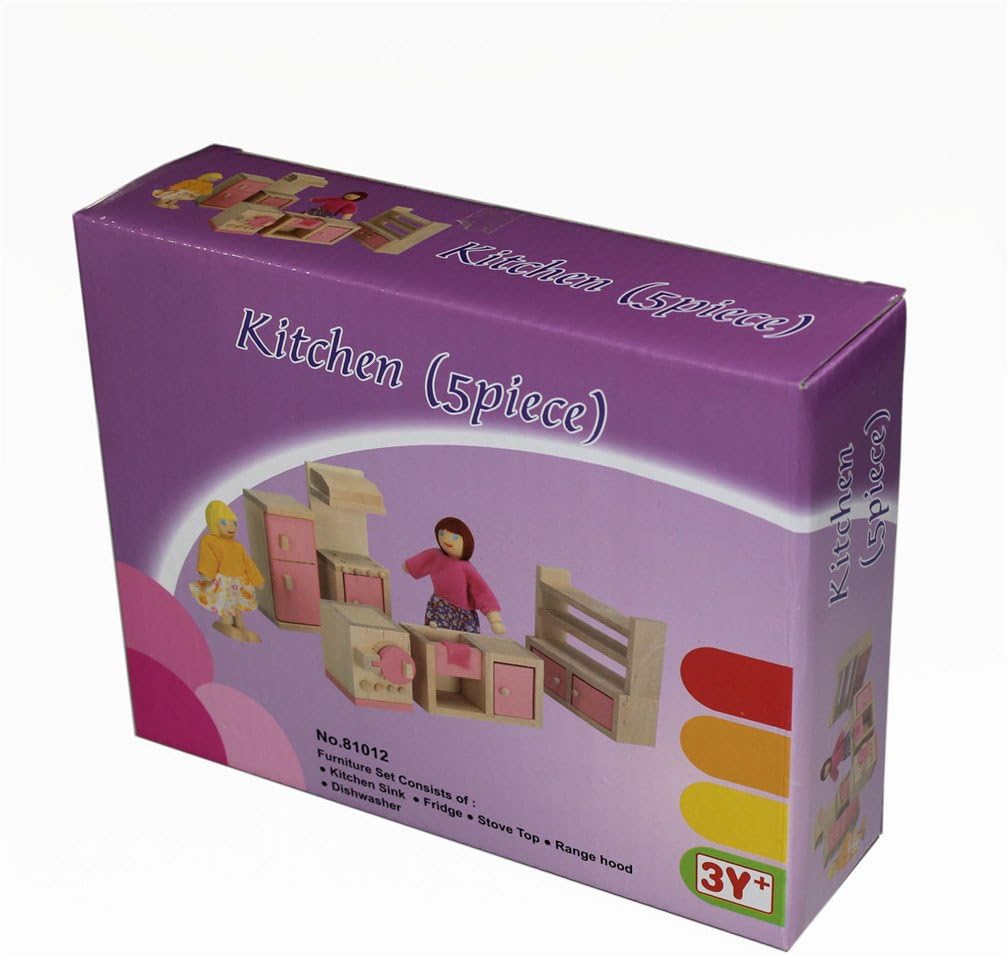 Pink Wooden Dollhouse Kitchen Furniture Set Q290919