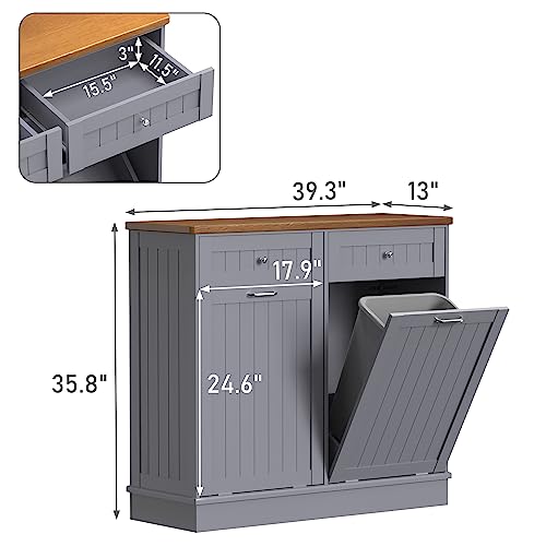 Tilt Out Trash Cabinet 20 Gallon with Solid Wood Tabletop and Drawer U160