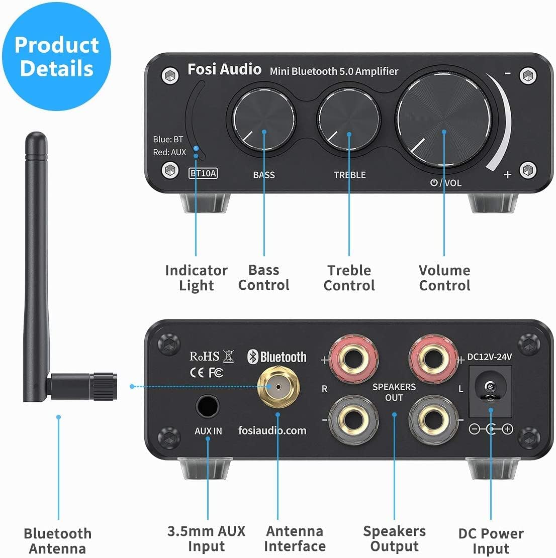 Bluetooth 5.0 Stereo Amplifier 100W 2.0 Channel Mini Class D L95992