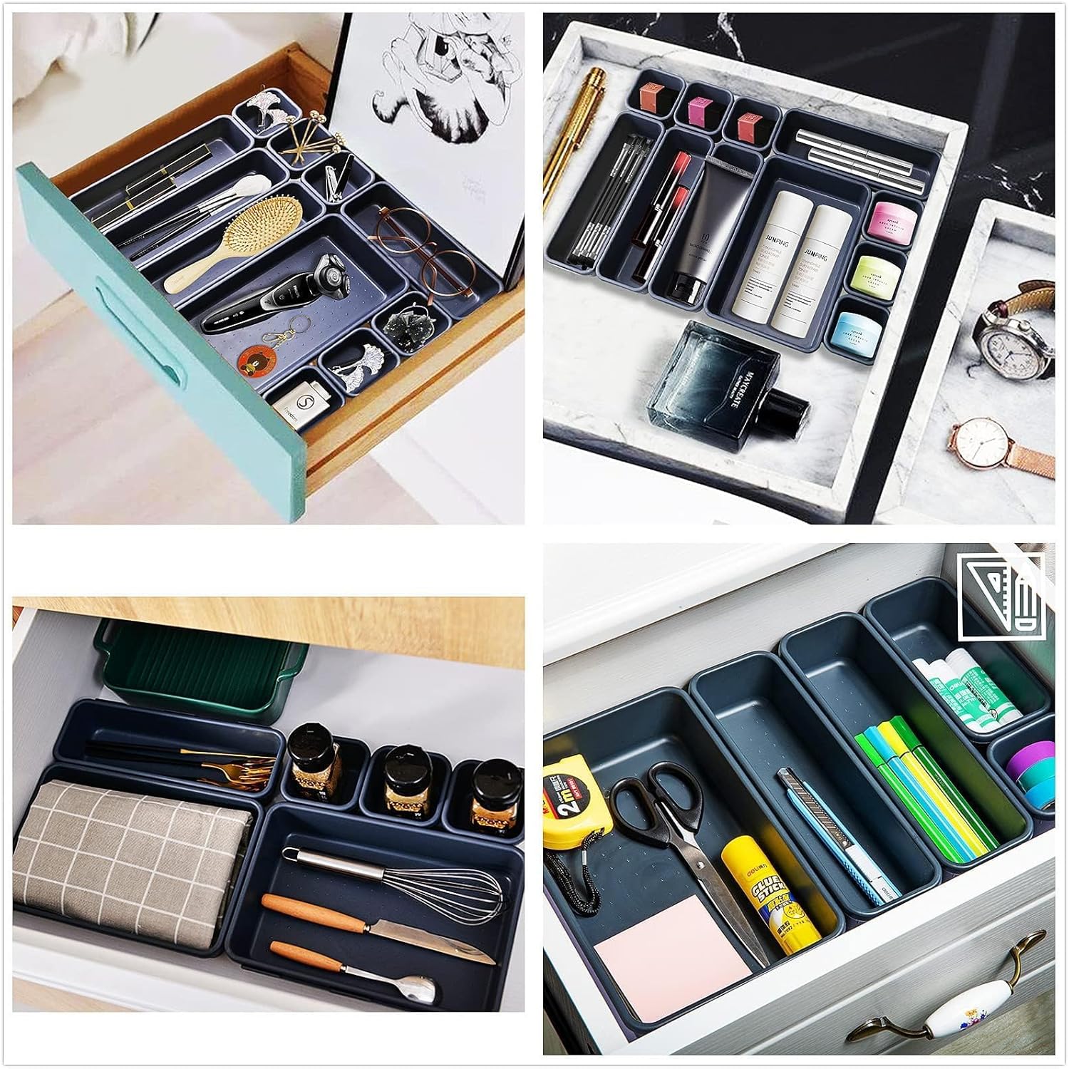 Clear Plastic Drawer Organizers Set, 3-Size Storage Bins for Bathroom, Makeup, and Kitchen D329486