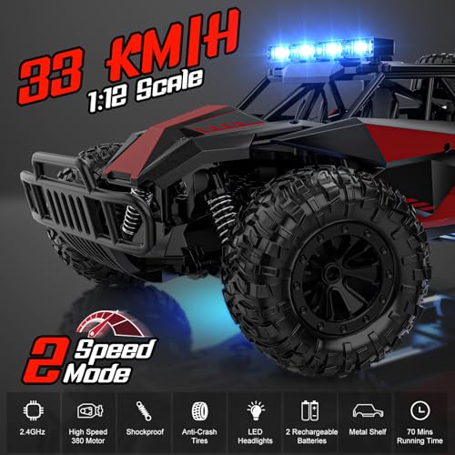 Remote Control Car, 2.4GHz High Speed 33KM/H RC Truck, Off Road with LED Headlight Z515