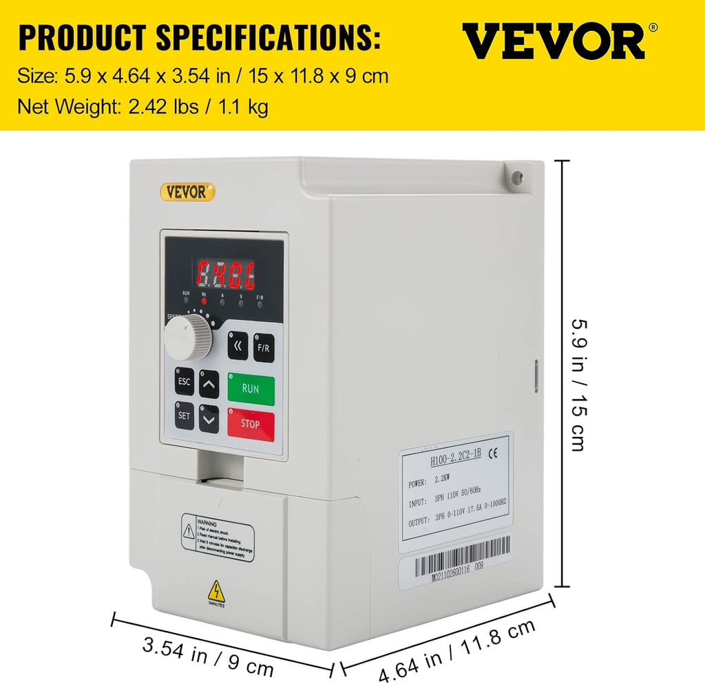 VFD 2.2KW 110V 3HP Variable Frequency Drive for Motor Speed X19758