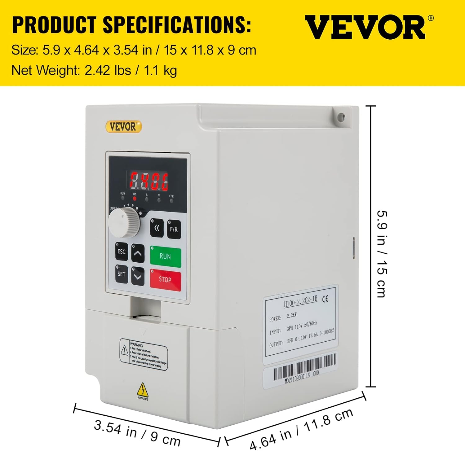 VFD 2.2KW 110V 3HP Variable Frequency Drive for Motor Speed X19758