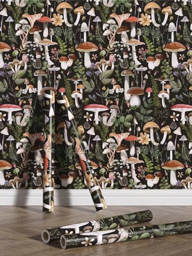 Dresser Drawer Liner Beautiful Mushroom Patterns Shelf Paper for Kitchen Cabinets Self Adhesive Contact Paper for Home Furniture Decoration (Mushroom Floral, 118 inch x 17.4 inch)