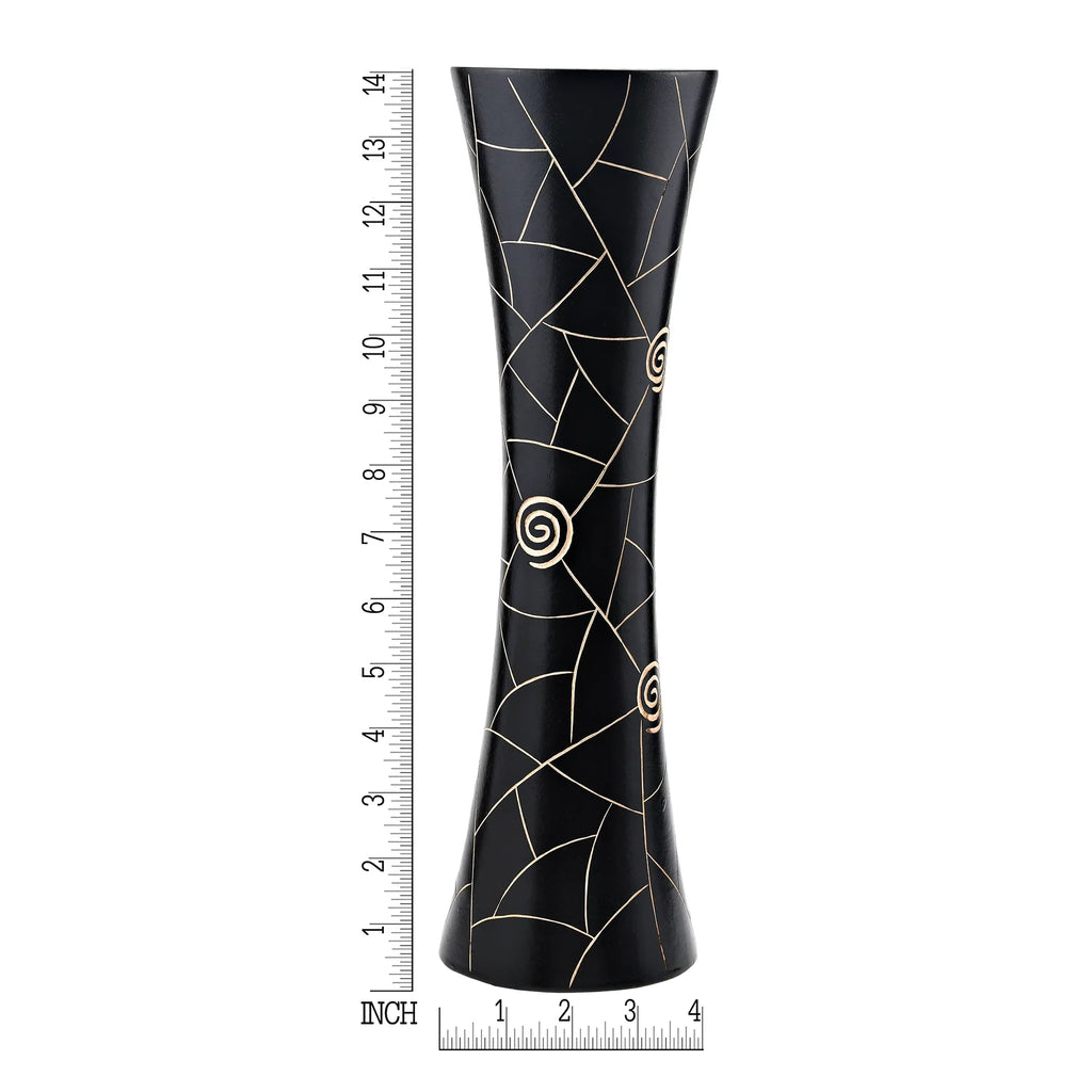 Modern Black Golden Geometric Wood Vase D970457