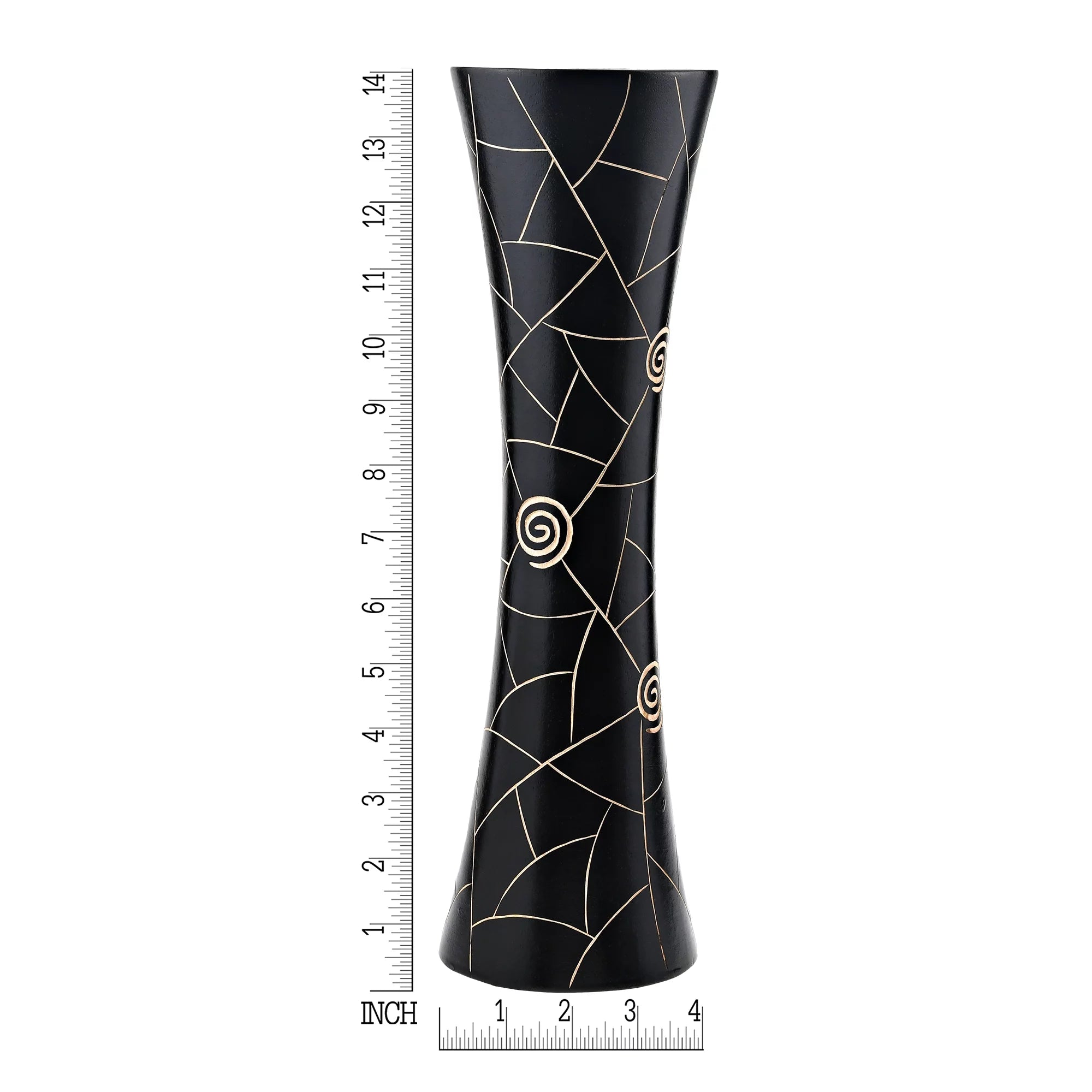Modern Black Golden Geometric Wood Vase D970457