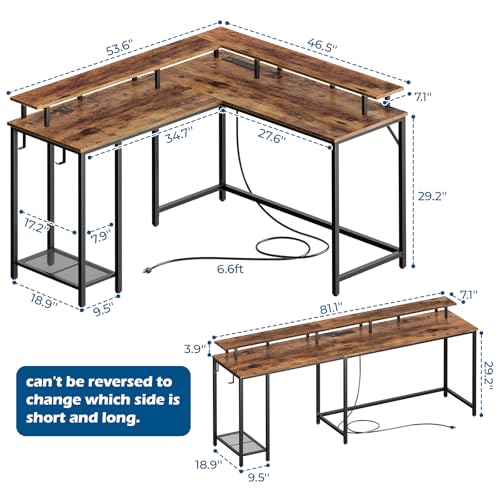 L Shaped Gaming Desk with Power Outlets and LED Lighting E491702