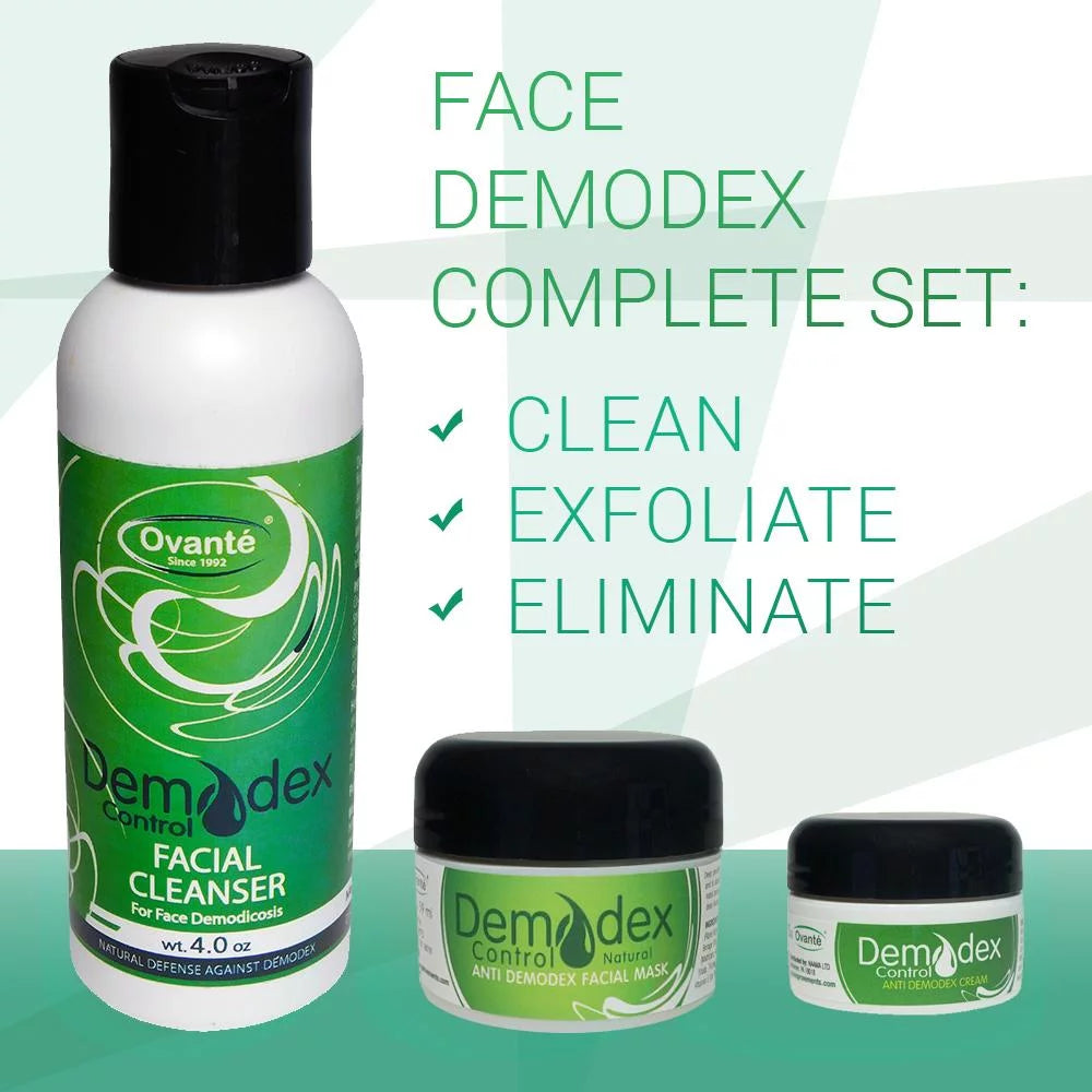 Complete Kit Of Ovante's Demodex Control Products For Treatment and Management Of Human Demodicosis on Face, Neck and Body Demodex.
