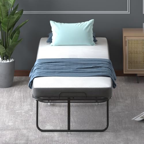 Folding Bed with Mattress for Adults, Portable Twin Size with Metal Frame X112982