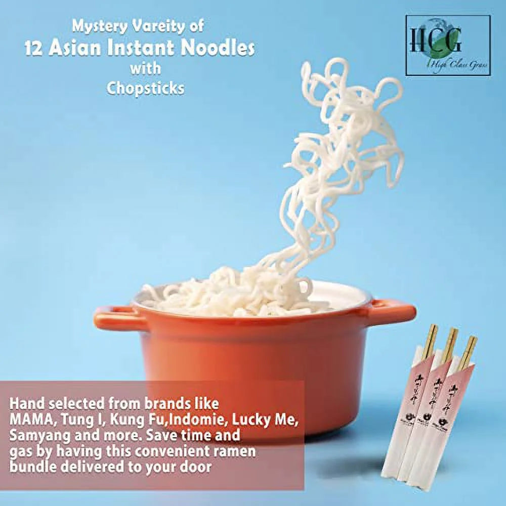Asian Ramen Noodle Variety Pack of 12 Instant Noodles with Chopsticks K9893