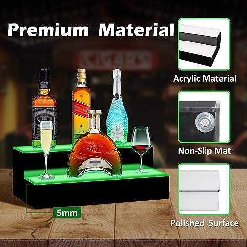 LED Lighted Liquor Bottle Display Shelf, 16-Inch 2-Step with Remote Control V12657